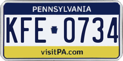 PA license plate KFE0734