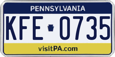 PA license plate KFE0735