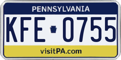 PA license plate KFE0755