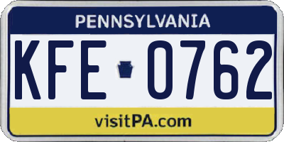 PA license plate KFE0762
