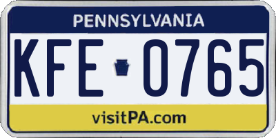 PA license plate KFE0765