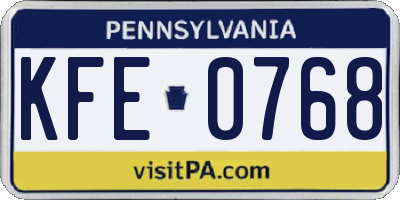 PA license plate KFE0768