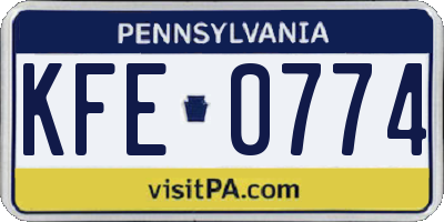 PA license plate KFE0774