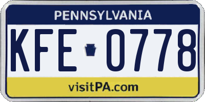PA license plate KFE0778