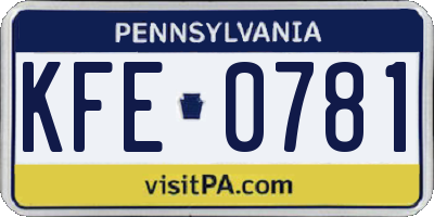 PA license plate KFE0781