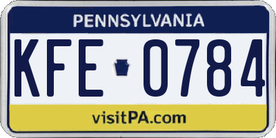 PA license plate KFE0784