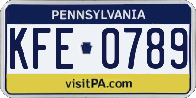 PA license plate KFE0789