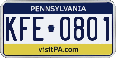 PA license plate KFE0801