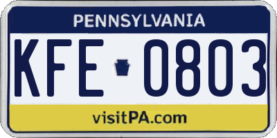 PA license plate KFE0803