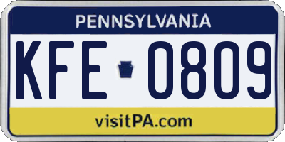 PA license plate KFE0809