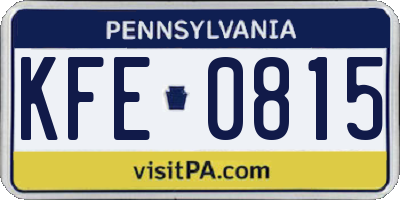 PA license plate KFE0815