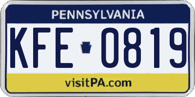 PA license plate KFE0819