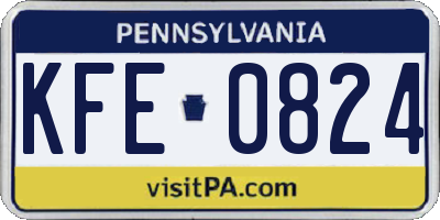 PA license plate KFE0824