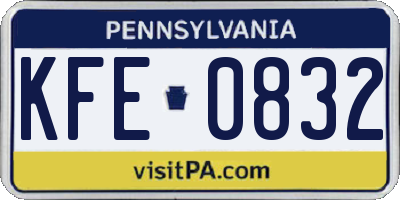 PA license plate KFE0832