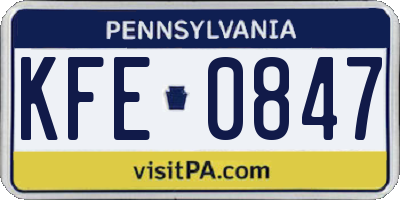 PA license plate KFE0847