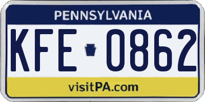 PA license plate KFE0862