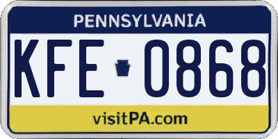 PA license plate KFE0868