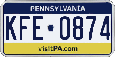 PA license plate KFE0874