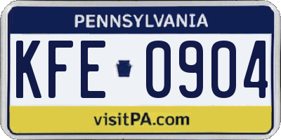 PA license plate KFE0904