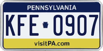 PA license plate KFE0907