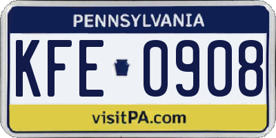 PA license plate KFE0908
