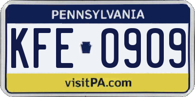 PA license plate KFE0909