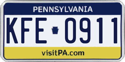 PA license plate KFE0911