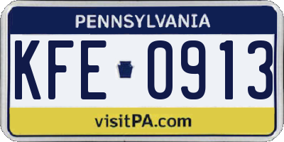 PA license plate KFE0913