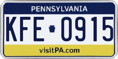 PA license plate KFE0915