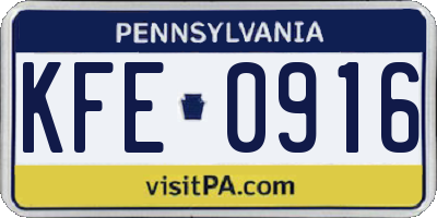 PA license plate KFE0916