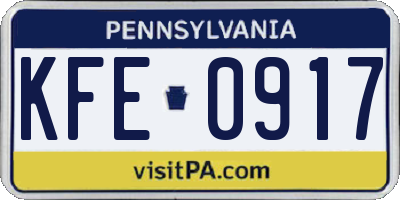 PA license plate KFE0917