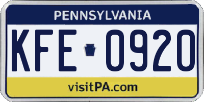 PA license plate KFE0920