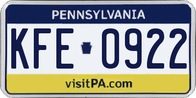 PA license plate KFE0922