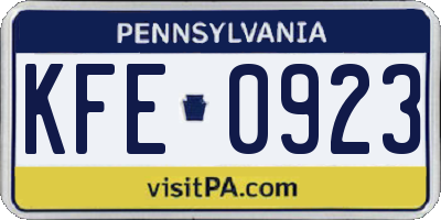 PA license plate KFE0923