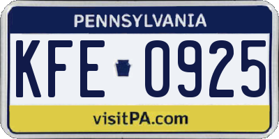 PA license plate KFE0925