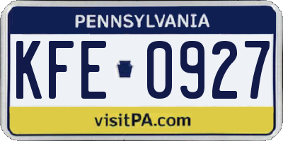 PA license plate KFE0927