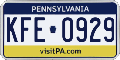 PA license plate KFE0929