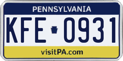 PA license plate KFE0931