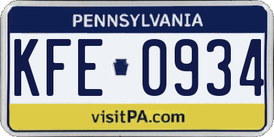 PA license plate KFE0934