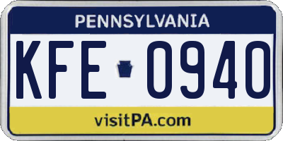 PA license plate KFE0940