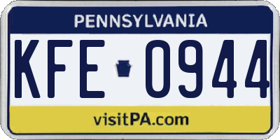 PA license plate KFE0944