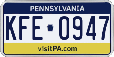 PA license plate KFE0947