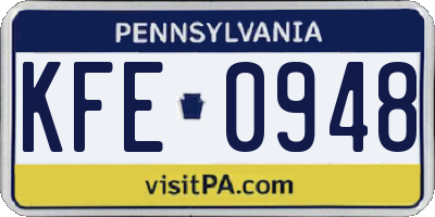 PA license plate KFE0948