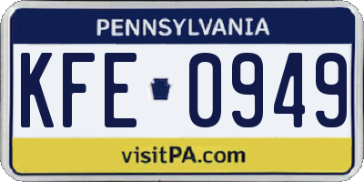 PA license plate KFE0949