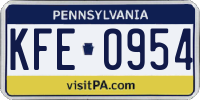 PA license plate KFE0954