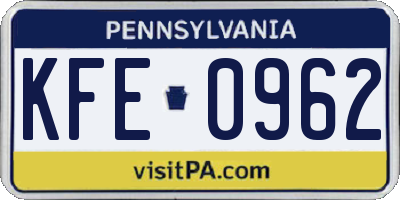 PA license plate KFE0962
