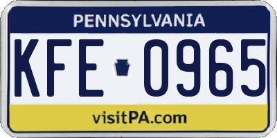 PA license plate KFE0965