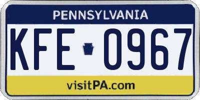 PA license plate KFE0967