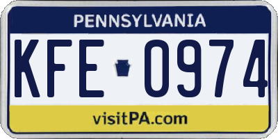 PA license plate KFE0974