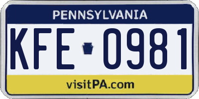 PA license plate KFE0981